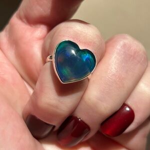 925 Sterling Silver Royal Opal Heart-Shaped Ring
